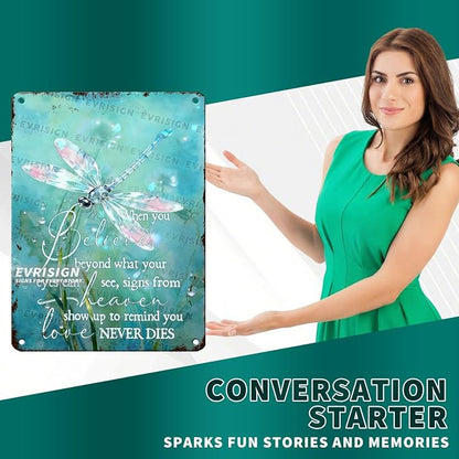 Dragonfly Motivational Metal Tin Sign When You Believe Beyond What Your Eyes Can See For Motivational Decor Lovers Office Home Patio Porch Wall Art Inspirational Decor 12x16inch