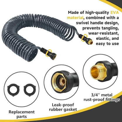 Coil Hose,3/8" EVA Coil Garden Hose 25 FT,Curly Water Hose Lightweight with Metal Connectors and Swivel Handle,Retractable Garden Hose Includes 8-Pattern Spray Nozzle for Boat, Yard, Patio
