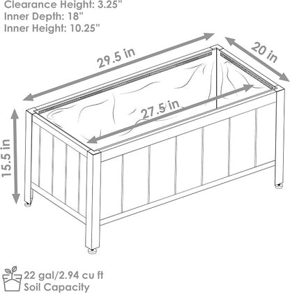 Sunnydaze Steel-Framed Acacia Wood Rectangular Planter Box - 15.5" H Wooden Raised Garden Bed with Removable Planter Bag - Natural