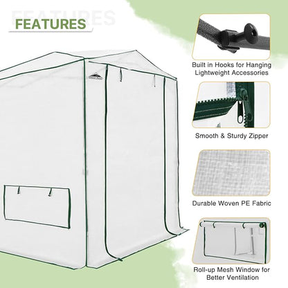 EAGLE PEAK 8x6 Portable Walk in Greenhouse, Pop Up Indoor Outdoor Greenhouse, Green House Kit with Zippered Roll-Up Doors and Windows, Woven Cover, Translucent
