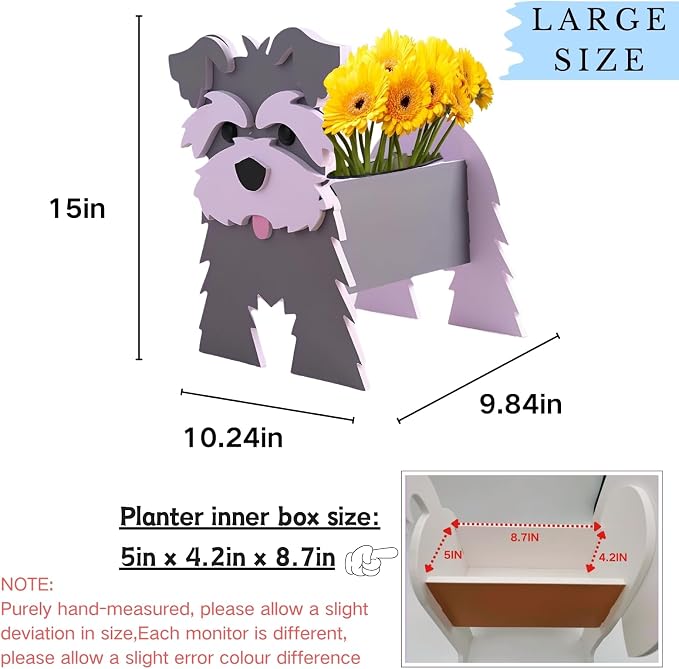 Gray Schnauzers Dog Planter Pots, 9.84 x 10.24 x 15 Inches | Large Dog Flower Pot, Cute Animal Shaped Plant Pot, Gifts for Women & Pet Lovers, Indoor Outdoor Garden Home Office Decor