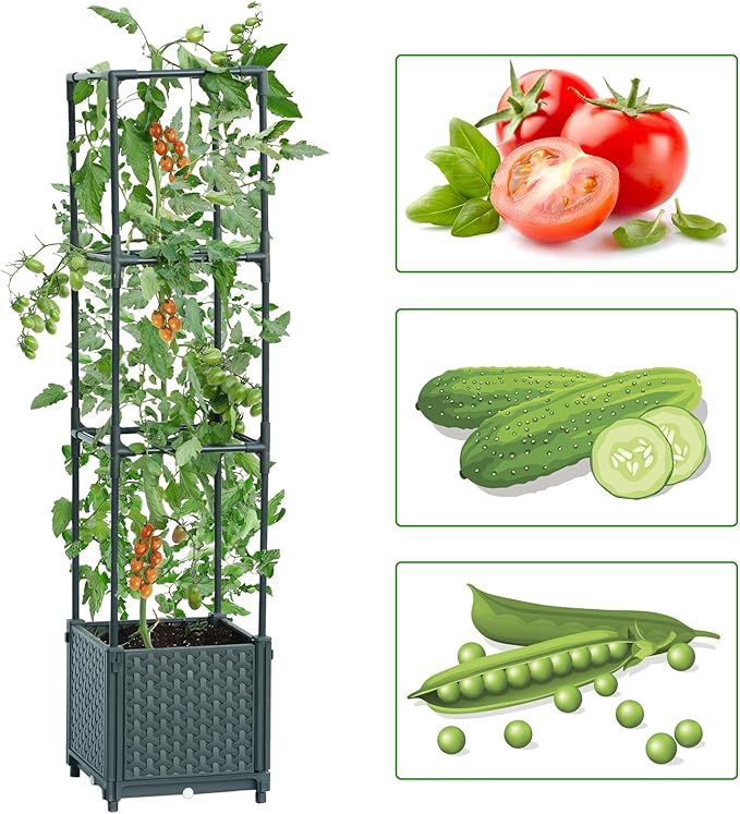LINEX Raised Garden Bed Planter Box with Trellis, 41.3” Tomato Planters for Climbing Plants Vegetable Vine Flowers Outdoor Patio, Tomatoes Cage w/Self-Watering& Wheels