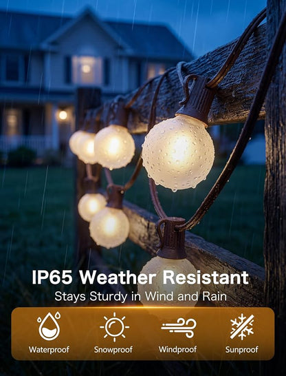 25FT Brown Outdoor String Lights, Shatterproof LED Globe String Lights with 25 G40 LED Frosted White Bulbs, Waterproof Connectable Hanging Light for Backyard Patio Porch Balcony Party Decor, E12 Base