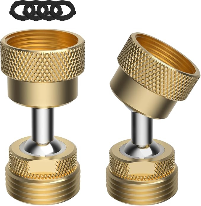 2 Pack All-Metal Garden Hose Adapter, Swivel 3/4" GHT Hose Protector, Brass | Male Female Thread, Flexible Pipe Kink Protector, Dual Rotation, Female to Male, Outdoor Faucet Compatible