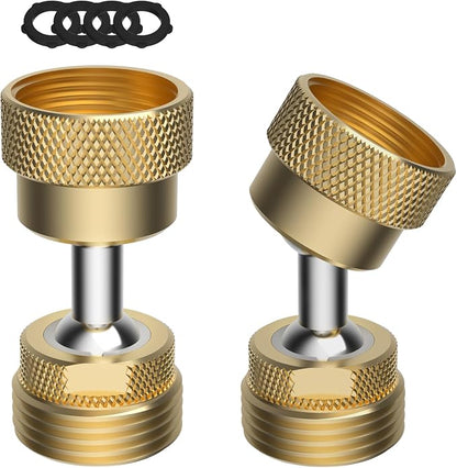 2 Pack All-Metal Garden Hose Adapter, Swivel 3/4" GHT Hose Protector, Brass | Male Female Thread, Flexible Pipe Kink Protector, Dual Rotation, Female to Male, Outdoor Faucet Compatible