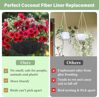 Riare 4 Pack 14 Inch Round Fabric Planter Basket Liner- Hanging Basket Liners Replacement Coco Fiber Liner Alternative for Hanging Basket Flowers (Prevent Birds from Nesting)