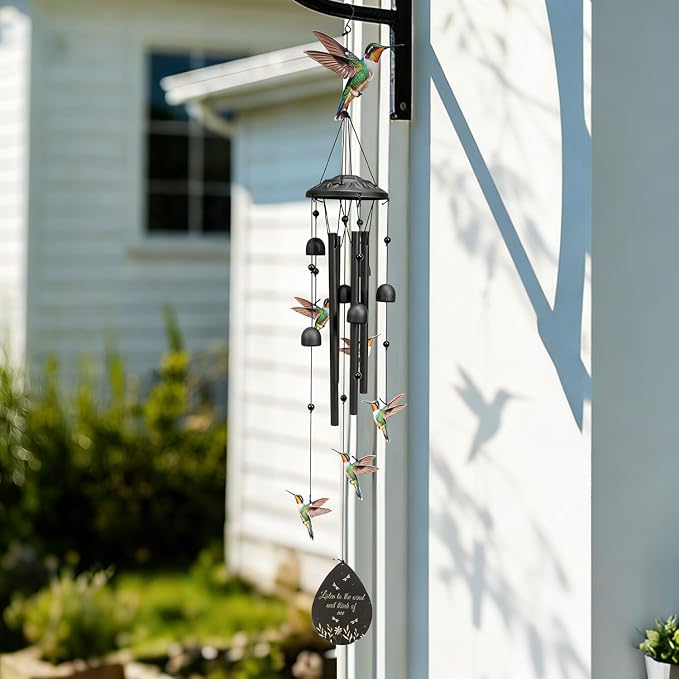 Hummingbird Wind Chimes Outdoor Durable Metal Windchimes Garden Patio Decor | Hummingbirds Gifts for Women/Men, Garden/Yard Decor, Memorial/Birthday Gifts for Grandma/Mom, Birds Chimes for Outside