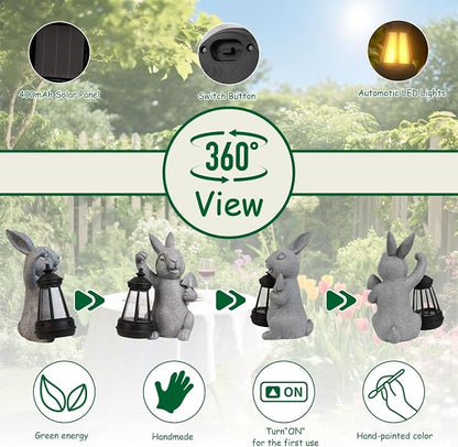 RICHIE Rabbit Statue Garden Ornaments Art Outdoor Decoration with Solar Powered LED Lights Decor for Patio,Balcony,Yard, Mum Birthday Gifts, Garden Gifts for Women, Chrismtas Gifts for Mom Grandma