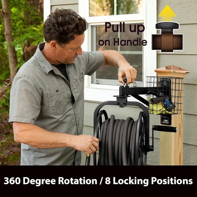 Liberty Garden 712-B Single Arm Navigator Multi-Directional Garden Hose Reel, Holds 125-Feet of, 5/8-Inch, Black