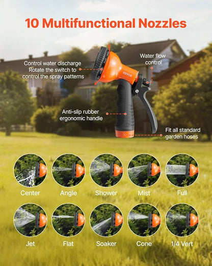 VEVOR Garden Hose Metal 150 ft, Rust Proof Stainless Steel Water Hose, Heavy Duty Backyard Hose with 10 Function Nozzle, No-Kink & Flexible Water Pipe, Lightweight Metal Hose for Yard, Outdoor