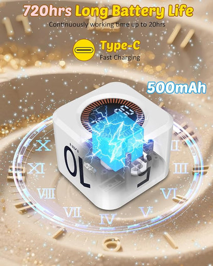 Digital Pomodoro Timer Cube 5/10/25/50min, Visual Productivity Flip Timer for Kids Classroom Desk, Custom Countdown, Silent and Sound Mode for ADHD Study Work Game Kitchen (White)