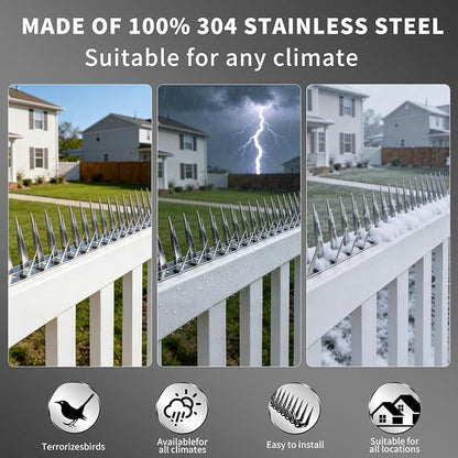 Bird Spikes, 12M Stainless Steel Bird Deterrent Spikes for Outside, Pigeon and Small Bird Control, Easy to Install Fence Roof Window Spikes, 40 Strips 40 Feet Coverage