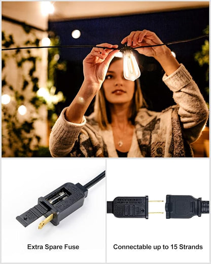 Lightdot 198FT Outdoor String Lights, LED Bistro String Lights with Shatterproof ST38 Bulbs, 2200K Dimmable, Waterproof Hanging Lights for Porch, Party, Garden, Backyard, Balcony - ETL Listed