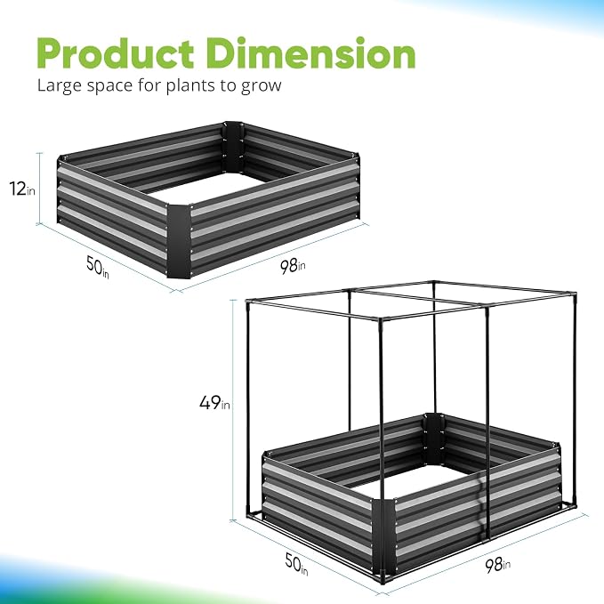 Quictent Galvanized Raised Garden Bed with Crop Cage Plant Protection Net Tent and Shade Cloth Kit Metal Planter Box Bottomless Planting Vegetables Outdoor Backyard Included T Tags Wing Nuts 4x3x1 Ft