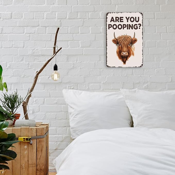 mmiishe Funny Bathroom Signs Metal Signs Cow Gifts for Women Men Vintage Metal Bathroom Decor Are You Pooping for Restroom Toilet Powder Room Wall Decor 8x12 Inches Birthday Anniversary Decoration