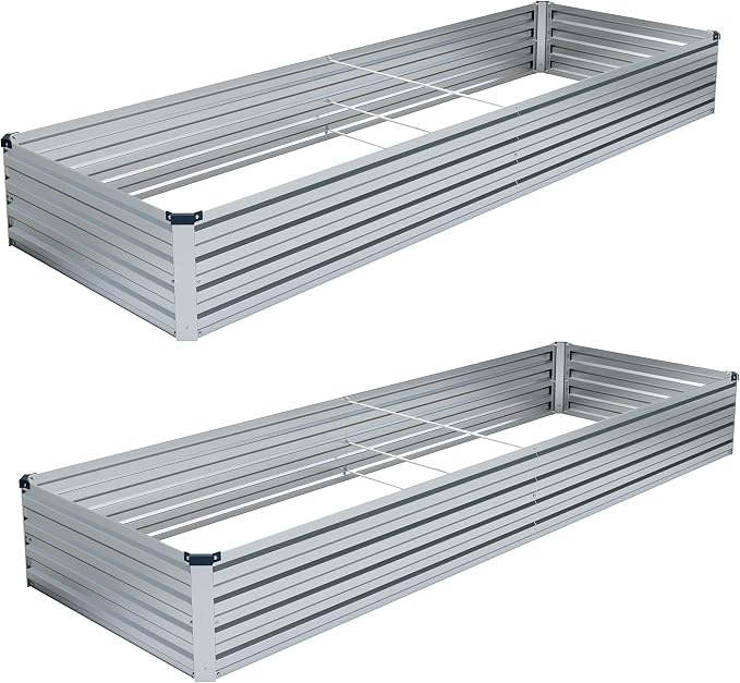 DIIYIV 2PCS 8x4x1FT Galvanized Raised Garden Bed Kit,Vegetable Boxes-Rectangle Metal Flower Box,Large Planter Raised Beds Outdoor Garden for Planting,Fruit,Herb-Silver