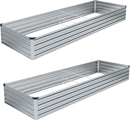 DIIYIV 2PCS 8x4x1FT Galvanized Raised Garden Bed Kit,Vegetable Boxes-Rectangle Metal Flower Box,Large Planter Raised Beds Outdoor Garden for Planting,Fruit,Herb-Silver