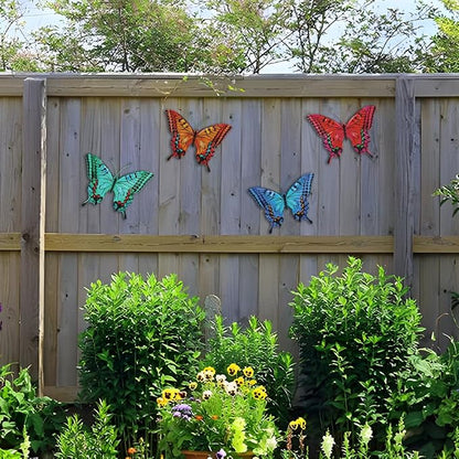 dreamskip 4 Pack Butterfly Wall Decor Art, Vivid Butterflies Outdoor Metal Wall Art with Colorful Pattern, Outdoor Garden Yard Fence Patio Decor Gift for Women Mom