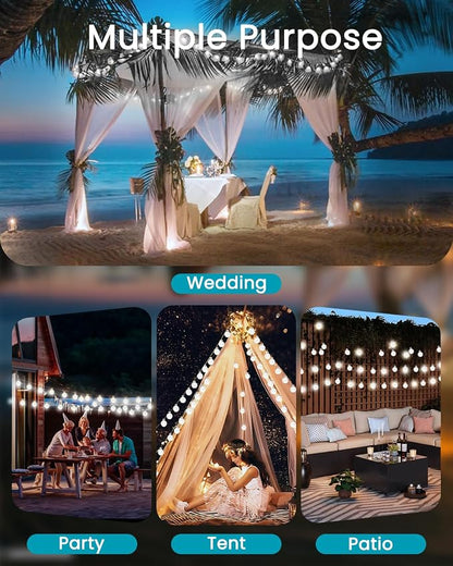 LORRYTE White 2-Pack 100 LED 64FT Crystal Globe Solar Lights Outdoor, Waterproof Solar String Lights Outdoor Decorative with 8 Lighting Modes for Patio Decorations Garden Wedding Party Tree Porch