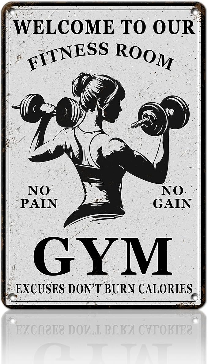 PEACHGARDEN Girl Gym Metal Tin Sign Welcome to Our Fitness Room Wall Art for Home Gym Weight Lifting Decor & Man Cave Workout Poster Motivational Wall Decor 8x12inch