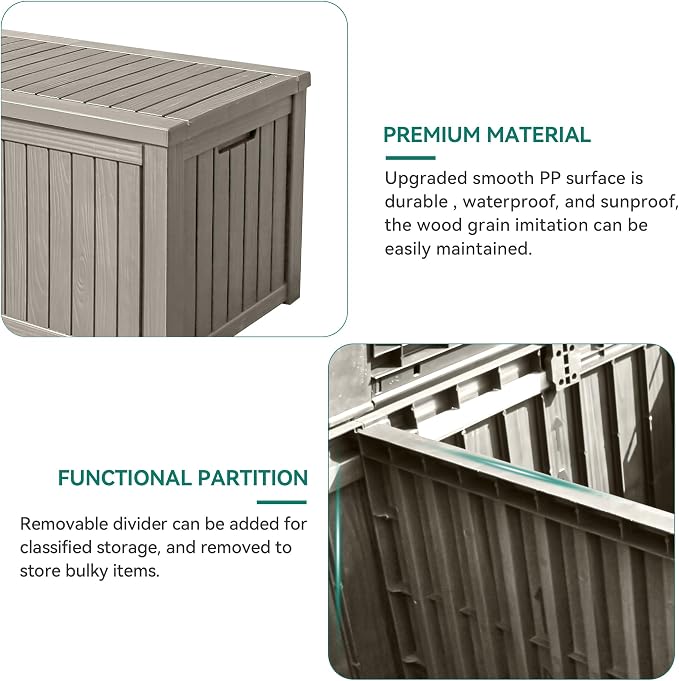 YITAHOME 180 Gallon Large Outdoor Storage XL Deck Box w/Divider for Patio | Outdoor Cushions, Garden Tools, Sports Equipment and Pool Supplies, Waterproof, Resin, Lockable, Taupe