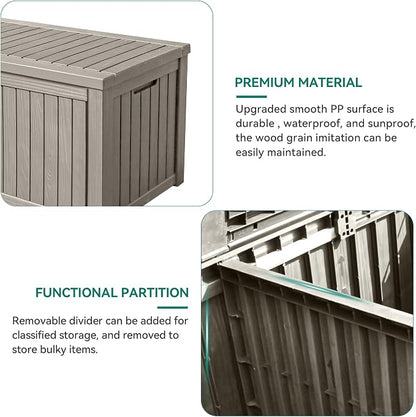 YITAHOME 180 Gallon Large Outdoor Storage XL Deck Box w/Divider for Patio | Outdoor Cushions, Garden Tools, Sports Equipment and Pool Supplies, Waterproof, Resin, Lockable, Taupe
