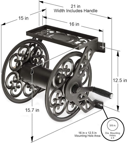 Liberty Garden 708 Steel Decorative Wall Mount Garden Hose Reel, Holds 125-Feet of 5/8-Inch Hose - Bronze