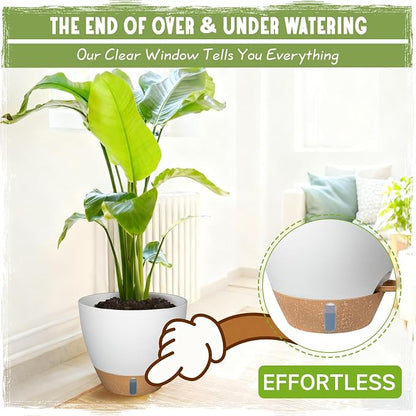 Self-Watering Pots for Indoor and Outdoor Plants 4 Pack, 6/8/10/12 Inch Planters with Water Level Indicator & Deep Reservoir, Decorative Flower Pots for Home Decor