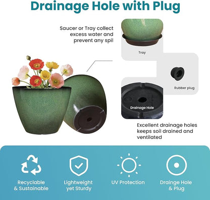 Vanslogreen 8 inch Flower Pots for Indoor Plants, 4 Pack Plastic Plant Pots for Plants with Drainage Holes, Indoor Planter for Outdoor Plants Garden Home Decor, Green