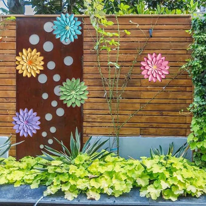 AHYS Metal Flowers Wall Decor Indoor Outdoor Metal Wall Art for Farmhouse Home Living Room Bedroom Bathroom Garden Decor – 12 Inch - Yellow
