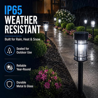 ILANCK 8 Pack Solar Lights Outdoor Parhway, Metal & Glass 21" Large Solar Pathway Lights, Solar Powered Garden Lights for Yard, Landscape, Driveway Walkway