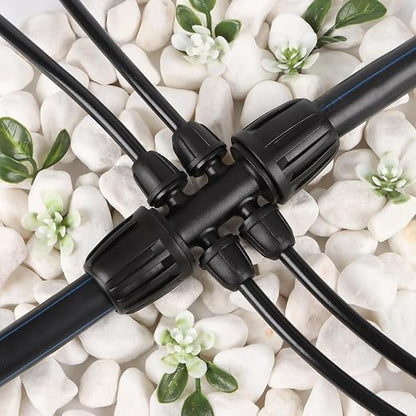 RedChili 12 Pcs 1/2" to 1/4" Drip Irrigation Fittings, Dripline 1/2 Inch (1/2" ID x0.6-0.65" OD) to 1/4 Inch Reducing Tee Adapter Drip Tubing Barbed Lock Nuts 1/2" to 1/4" Irrigation 6 Way Connectors