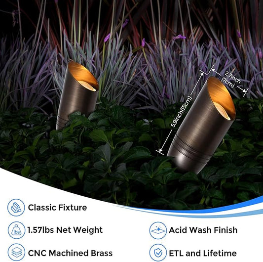 Gardencoin Solid Brass Outdoor Landscape Spotlights, 12V Heavy Duty Low Voltage LED Spot Light Waterproof for Garden and Yard Up Lighting, Classic Bronze Accent Light Fixture Without MR16 Bulb, 6 Pack