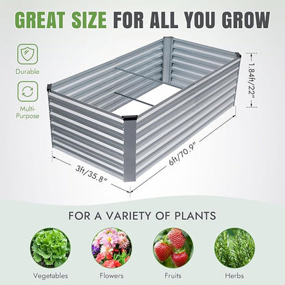 INNO STAGE 6x3x2ft Galvanized Raised Garden Bed, Raised Garden Bed Kit-Metal Planter Box Outdoor, Planting for Vegetables, Fruits, Herbs, Flowers, Silver
