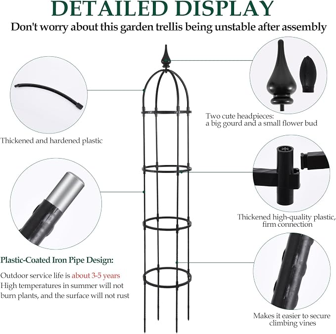 WellSign 2Pack Obelisk Trellis for Climbing Plants Outdoor 6.6ft, Garden Tower Trellis for Potted Plants Indoor with Twist Tie, Clips and Butterflies Rustproof Coated Metal Support for Vines Rose