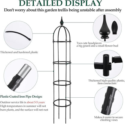 WellSign 2Pack Obelisk Trellis for Climbing Plants Outdoor 6.6ft, Garden Tower Trellis for Potted Plants Indoor with Twist Tie, Clips and Butterflies Rustproof Coated Metal Support for Vines Rose
