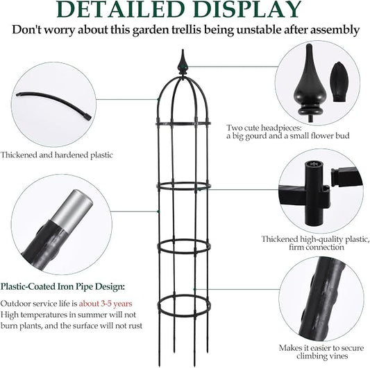 WellSign 2Pack Obelisk Trellis for Climbing Plants Outdoor 6.6ft, Garden Tower Trellis for Potted Plants Indoor with Twist Tie, Clips and Butterflies Rustproof Coated Metal Support for Vines Rose