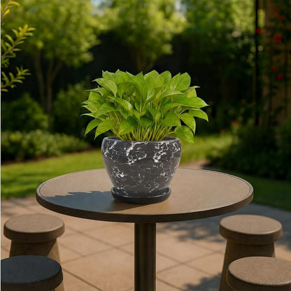 Deep Dream 6 Inch Plant Pots- Ceramic Planter Pot with Drainage Hole and Saucer, Round Flower Pot for Indoor Outdoor Succulent, Snake Plants and Cactus, Gemstone Gray
