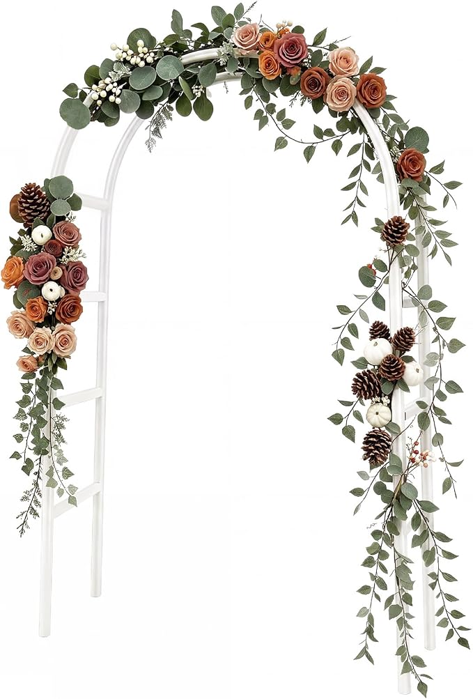 RUBFAC 7.8ft Metal Wedding Arch Frame, White Garden Trellis for Climbing Plants Outdoor, Garden Arbors and Arches Party Archway for Flower Rose Vines Birthday Bridal Christmas Decoration
