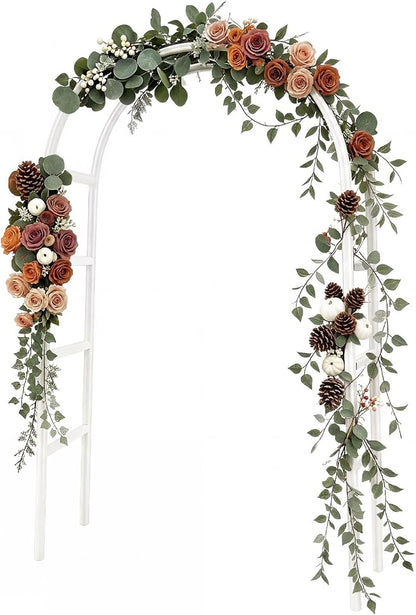 RUBFAC 7.8ft Metal Wedding Arch Frame, White Garden Trellis for Climbing Plants Outdoor, Garden Arbors and Arches Party Archway for Flower Rose Vines Birthday Bridal Christmas Decoration