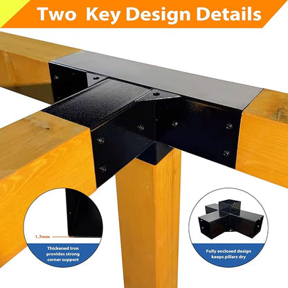 Pergola Kit with 3-Way Brackets & 4-Way Corner Brackets for 4"x 4" (Actual 3.6" X 3.6") Lumber, Heavy Duty Iron Gazebo Bracket Kits Suitable for Pergolas, Gazebos Includes Metal Base, Screws