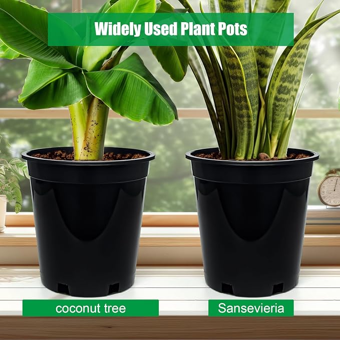 RooTrimmer 1.5 Gallon Plastic Nursery Pots, 7.5 Inch Round Plant Pots with Drainage Holes, 15 Pack Flower Pots for Outdoor Indoor Plants, Flowers, Gardening Gifts for Women, Black