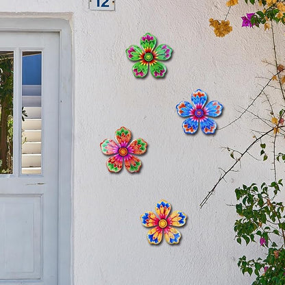 Giyyomtr Metal Flowers Wall Decor - 4pcs 6.2'' Metal Wall Art Hanging Decorations for Outdoor Fence Garden Yard Patio Exterior Home Wall Decor