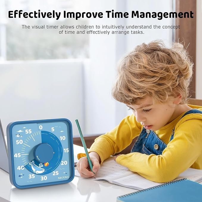 Secura 7.5-Inch 60-Minute Visual Timer for Kids, Magnetic Timer (Blue)