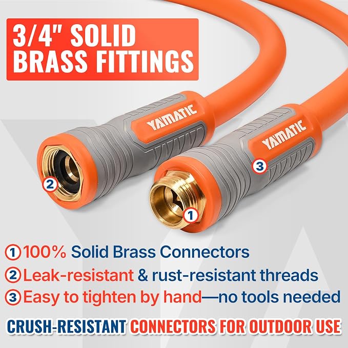YAMATIC 15FT Flexible Garden Hose Female to Female 5/8in, Burst 600 PSI | 15 ft Short Leader Hose, 2-in-1 Dual Use with 3/4" Solid Brass Swivel Fittings, Small Water Hose Extension for Reel Lawn Yard