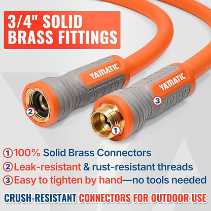YAMATIC 15FT Flexible Garden Hose Female to Female 5/8in, Burst 600 PSI | 15 ft Short Leader Hose, 2-in-1 Dual Use with 3/4" Solid Brass Swivel Fittings, Small Water Hose Extension for Reel Lawn Yard
