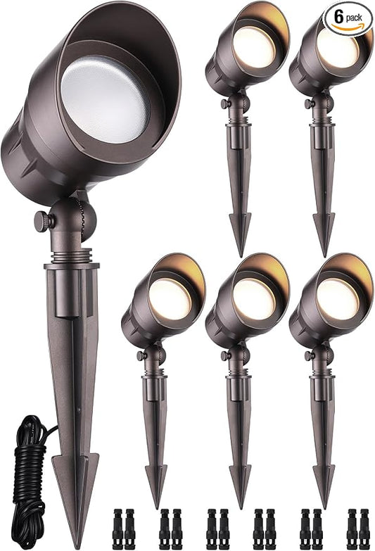 LEONLITE 6-Pack 5W 12-24V Low Voltage LED Spotlight 3000K Oil Rubbed Bronze | Landscape Pathway Lights Outdoor, CRI90, Aluminum Spot Lights for Garden, ETL Listed, IP65 Waterproof, Warm White