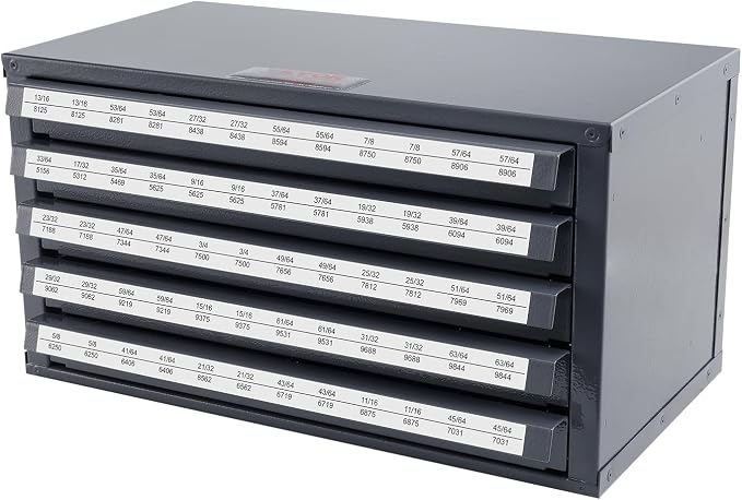 VEVOR Drill Bit Dispenser Cabinet, Five-Drawer Drill Bit Dispenser, 1/2" Reduced Shank Drill Bit Organizer Cabinet, Drill Dispenser Organizer Cabinet for Sizes 33/64" to 63/64" in 1/64" Increments
