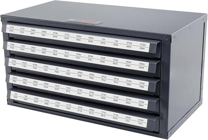 VEVOR Drill Bit Dispenser Cabinet, Five-Drawer Drill Bit Dispenser, 1/2" Reduced Shank Drill Bit Organizer Cabinet, Drill Dispenser Organizer Cabinet for Sizes 33/64" to 63/64" in 1/64" Increments