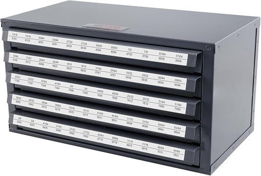 VEVOR Drill Bit Dispenser Cabinet, Five-Drawer Drill Bit Dispenser, 1/2" Reduced Shank Drill Bit Organizer Cabinet, Drill Dispenser Organizer Cabinet for Sizes 33/64" to 63/64" in 1/64" Increments